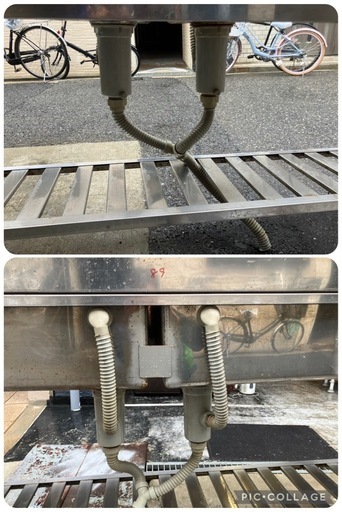 【中古】大阪引取限定　厨房機器　2層シンク　中央部シンク両端水切り部　横190cm　横長【KSB1F060】