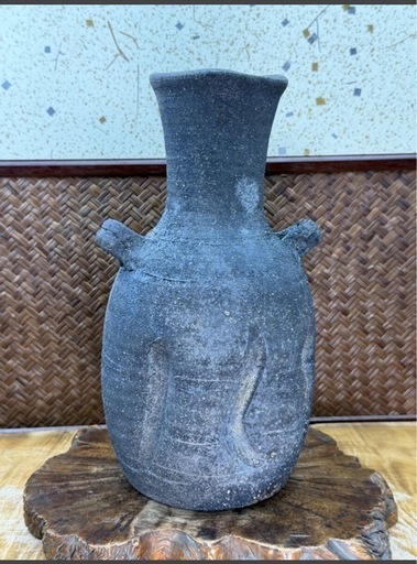 備前焼 人気作家 清水賢司 作 花入 共箱 窯印有 良品 窯変 耳付 華道具 花生 花瓶 床の間飾り 和美術 和骨董 茶道具 備前 煎茶道具 茶器 壷