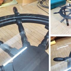 b10　舵輪　ガラス天板センターテーブルの画像