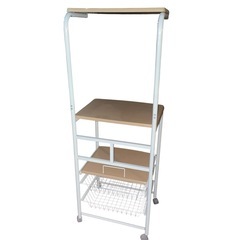 【ジ0211-11】1つあると便利‼️キャスター付きパイプレンジ台 木目調 キッチン収納 ワゴン おしゃれの画像