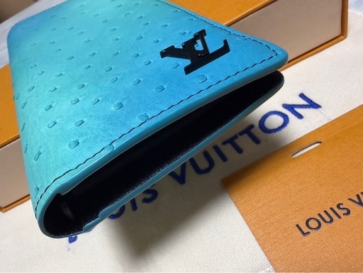 ★激レア！正規品　LOUIS VUITTON ポルトフォイユ・ブラザ グラデーションブルー 長財布　美品　ルイヴィトン　 財布　オーストリッチ