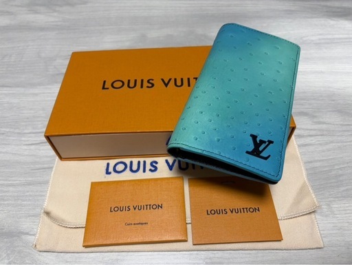 ★激レア！正規品　LOUIS VUITTON ポルトフォイユ・ブラザ グラデーションブルー 長財布　美品　ルイヴィトン　 財布　オーストリッチ