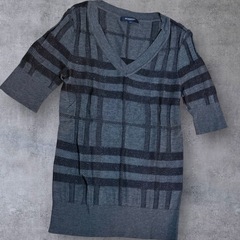 【美品】バーバリーロンドン Vネック チェック柄 ニット 7分袖 サイズ1の画像