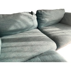 ニトリ💎ターコイズブルー3人掛けソファ全セットの画像