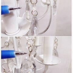 ①キャンドル型シャンデリア4灯　白　ホワイト　シャビーシック　フレンチカントリー　アンティーク調　レトロ　ビーズ　現状品　958ZSの画像