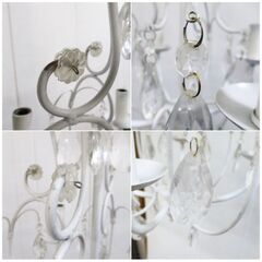 ③キャンドル型シャンデリア4灯　白　ホワイト　シャビーシック　フレンチカントリー　アンティーク調　レトロ　ビーズ　現状品　962ZSの画像