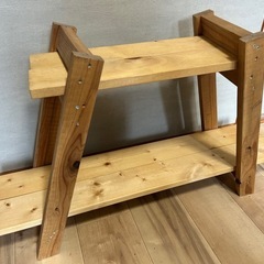 【キャンプ】木製2段アウトドアシェルフ•ラックの画像