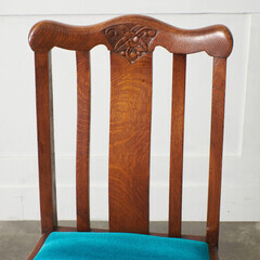 【発送の場合は即購入不可】 張替済 英国 アンティーク ダイニングチェア 木彫刻 オーク 木製 バルボスレッグ 椅子 チェア 無垢材 イス イギリス クラシック 92571の画像