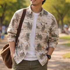 【コットン100%／少し大きめ】総柄シャツ メンズ 170cm前後 ゆったりサイズの画像