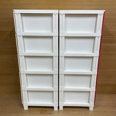 【e51チェスト5段 2個セット】サンカ ルームチェスト5段 赤 
白の画像