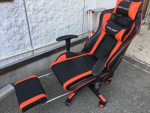 JM20756S)GTRACING ゲーミングチェア フットレスト付き  ブラック/レッド  中古品【取りに来られる方限定】