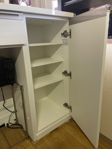 【引き取り限定】ホワイト鏡面キッチンカウンター／アイランド風／ソフトクローズ／家電収納可 引き取り限定】ホワイト鏡面キッチンカウンター／アイランド風／ソフト