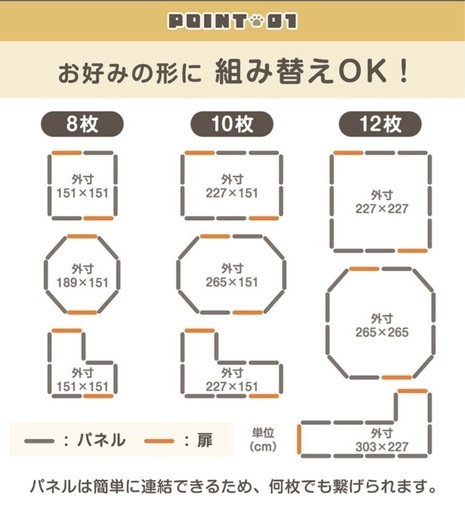 カラーはホワイト‼️8枚セットです‼️大型犬対応 超ハイタイプ 2ドア ペットサークル 高さ100cm バリアフリー 8枚セット 折りたたみ 扉 ドア付き 組み替え サークル ドッグサークル ゲージ ドッグゲージ 犬 犬用 中型犬 大型犬 大型 室内 拡張 おしゃれ