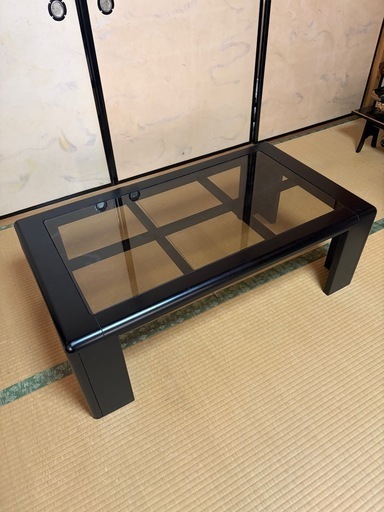 高級　マルニ木工 ローテーブル 黒 ガラス天板 幅104cm