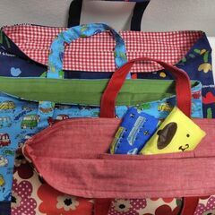 ハンドメイド入学準備用品　手提げ、靴入れ、体操着入れの画像