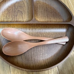 ランチプレート 木目調 丸型　木製仕切り皿 2個セットの画像