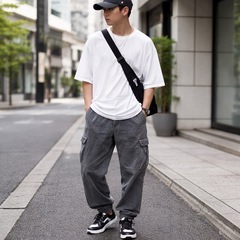 WEGO オーバーサイズ カーゴパンツ グレー／サイズL ウエスト＆裾ドローコード付きの画像