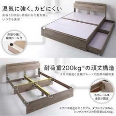 セミダブル:引き出し収納付きベッドフレーム 『Serest セレスト』 ホワイトの画像