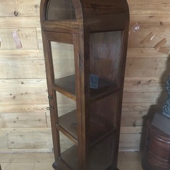 アンティーク 木製 ガラス ショーケース ディスプレイ棚の画像