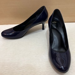 【美品】 日本製 本革 パンプス 7cm ネイビー 紺 国産の画像