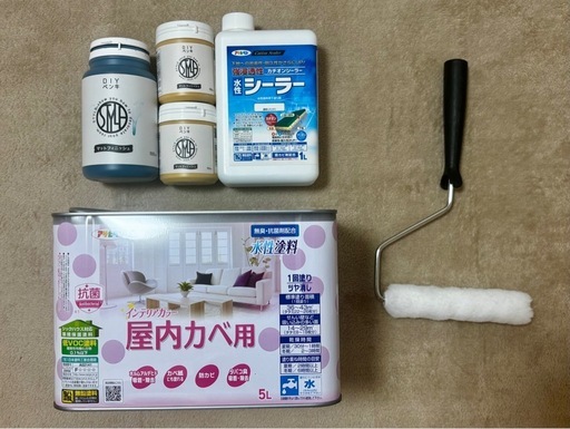 【DIY】室内壁用ペンキ・シーラー・ローラー等 6点セット