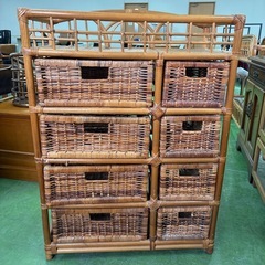 ラタンキャビネット　収納家具　収納棚　籐　天然素材　レトロ　の画像