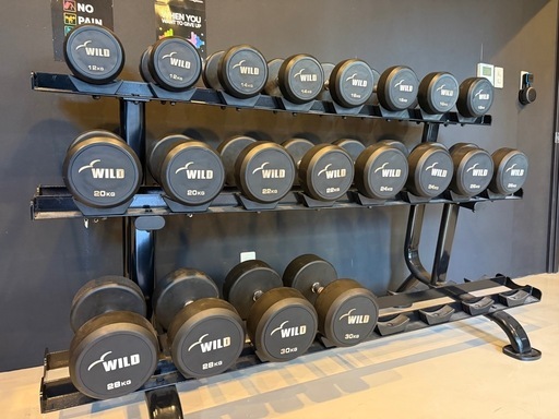 【業務用】WILD ラバーダンベル12kg〜30kg（2kg刻み）フルセット＋専用ラック