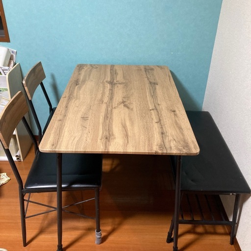 木目調ダイニングテーブルセット　ベンチ　棚付き　