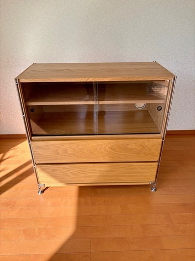 無印良品 スチールユニットシェルフ・ボックス（ガラス引き戸＋引き出し付き）単体
