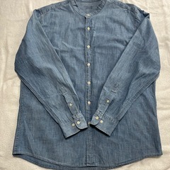 ユニクロ シャンブレースタンドカラーシャツ 長袖 ブルーの画像