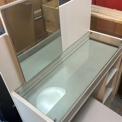 ドレッサースタンド 化粧台 椅子付き コンパクト ガラス天板 幅81cm ホワイト/グレーの画像