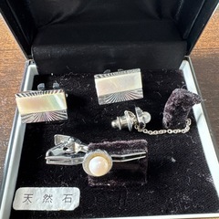 東京Ladies 天然石 パール カフスボタン ネクタイピン セットの画像
