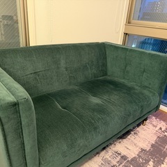 ベロア グリーンソファー 2人掛けの画像