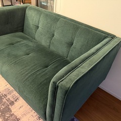 ベロア グリーンソファー 2人掛けの画像
