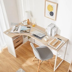LOWYA L字デスク ホワイト 木目 ブラウンの画像