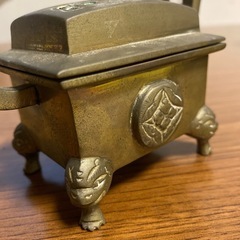獅子彫刻 香炉 蓋付き　煎茶道具 香道具 獅子 骨董品　金属の画像