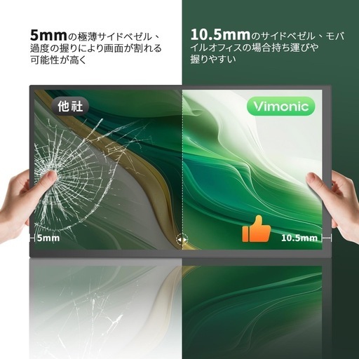 モバイルモニター 15.6インチ Vimonic モバイルディスプレイ100%広色域 VAパネル FHD1080P 持ち運び サブモニター 自立型 標準VESA MiniHDMI/USB TypeCポート 軽量 ノングレア ノートpc/Mac/Swi-t-ch対応 リモートワーク