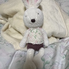 【美品】ふわふわウサギのぬいぐるみ（花柄の洋服付き）／手渡し希望の画像
