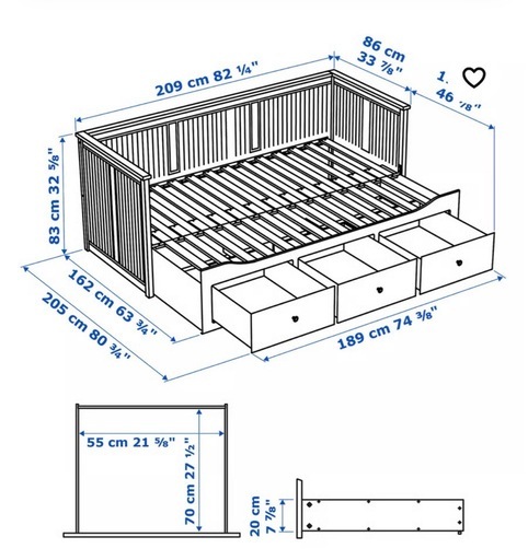 HEMNES  ソファベッド　ベッドフレーム　収納付き