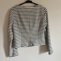 PROPORTION ノーカラージャケット サイズ3 白/黒ストライプ　ボーダー　入学式　卒業式　入園式　卒園式　ジャケット　Lの画像