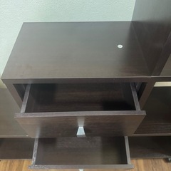 キャスター付き 多機能キューブ収納シェルフ（引き出し2段・ダークブラウン）の画像