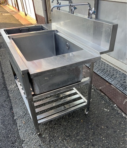 業務用 3口蛇口付き ソイルド 2槽シンク 幅1120×奥700×高さ815+170(mm) 二槽シンク ソイルドシンク 二層シンク 二層 2層 水栓付き 大阪