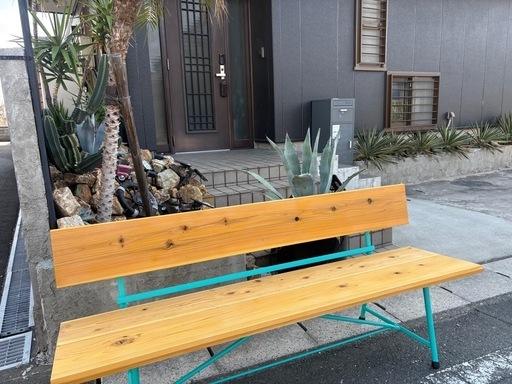 ガーデンベンチ　ターコイズブルー　ウッドベンチ