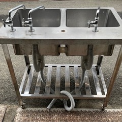 業務用 2槽シンク ３口蛇口付き 幅900×奥600×高さ815(mm) 二層 二槽 2曹 流し台 厨房 二槽 二層 厨房機器 店舗用品 厨房機材 大阪の画像