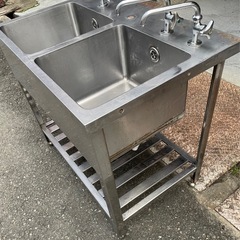 業務用 2槽シンク ３口蛇口付き 幅900×奥600×高さ815(mm) 二層 二槽 2曹 流し台 厨房 二槽 二層 厨房機器 店舗用品 厨房機材 大阪の画像