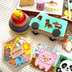 【美品】一歳厳選木製おもちゃ知育玩具おもちゃセット パズルくもん音が鳴る積み木の画像