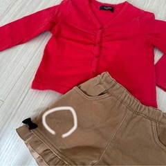 【美品】bebe100赤色カーディガン＆anyfam100リボンショーパン上品の画像