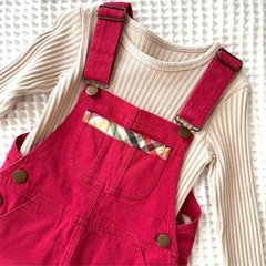 【美品】アーノルドパーマデニムジャンパースカート100赤チェックの画像