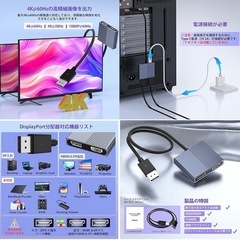 デュアル HDMI 分配器 拡張モード 同時出力 在宅勤務 会議 軽量 PC の画像