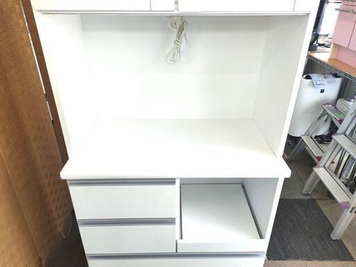 キッチンボード レンジボード 幅80㎝×奥行43.5㎝×高さ191.5㎝ ホワイト 白 コンセント2口 カップボード 食器棚 収納家具